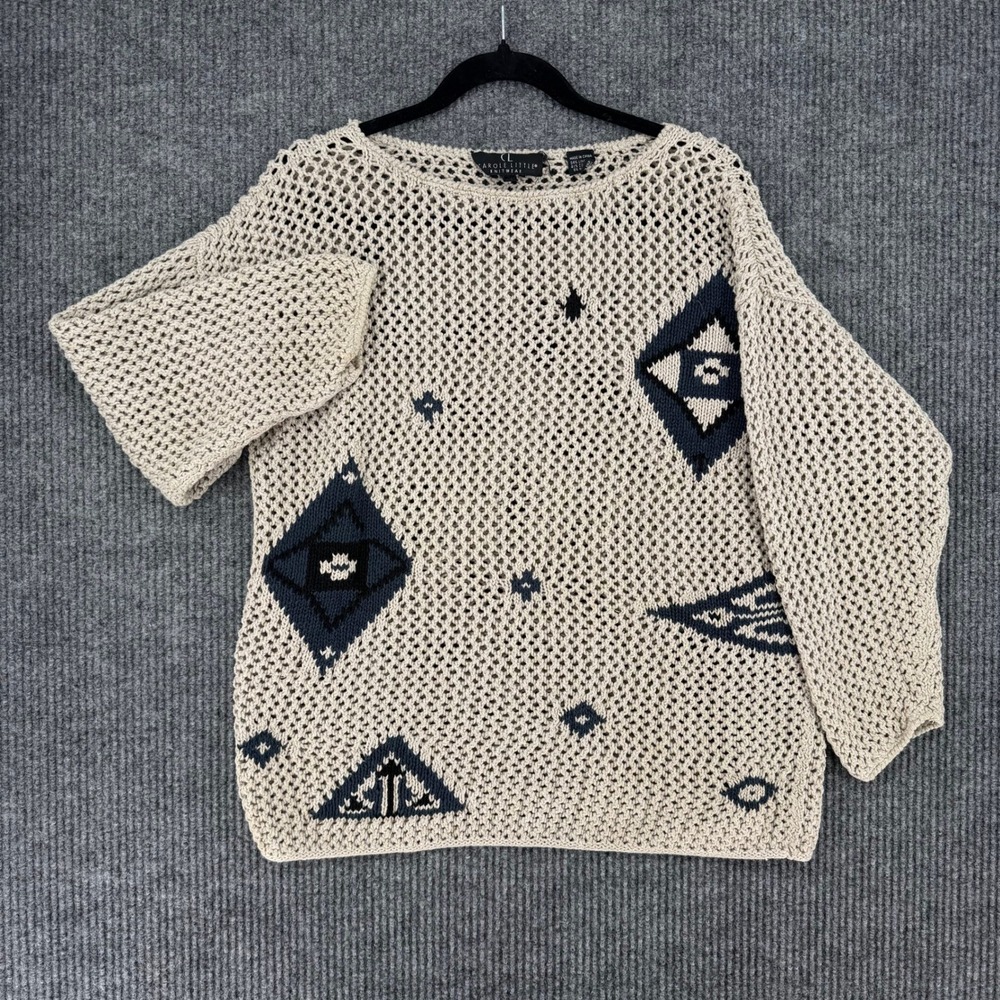 Vintage Carole Little open knit sweater linen ramie blend cottage womens small